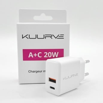 Adaptateur Chargeur Secteur USB + USB-C Kuurve pas cher pas cher
