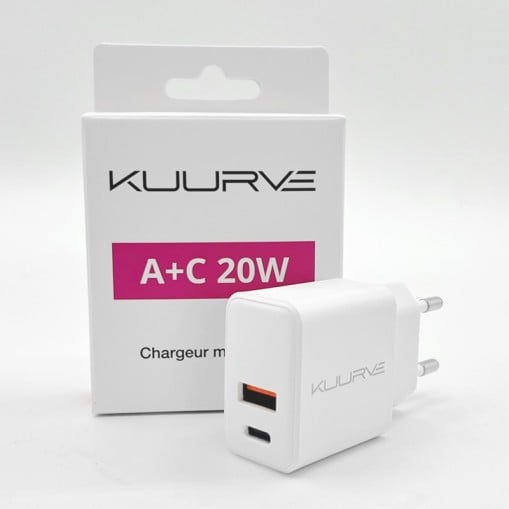 Adaptateur Chargeur Secteur USB + USB-C Kuurve pas cher pas cher