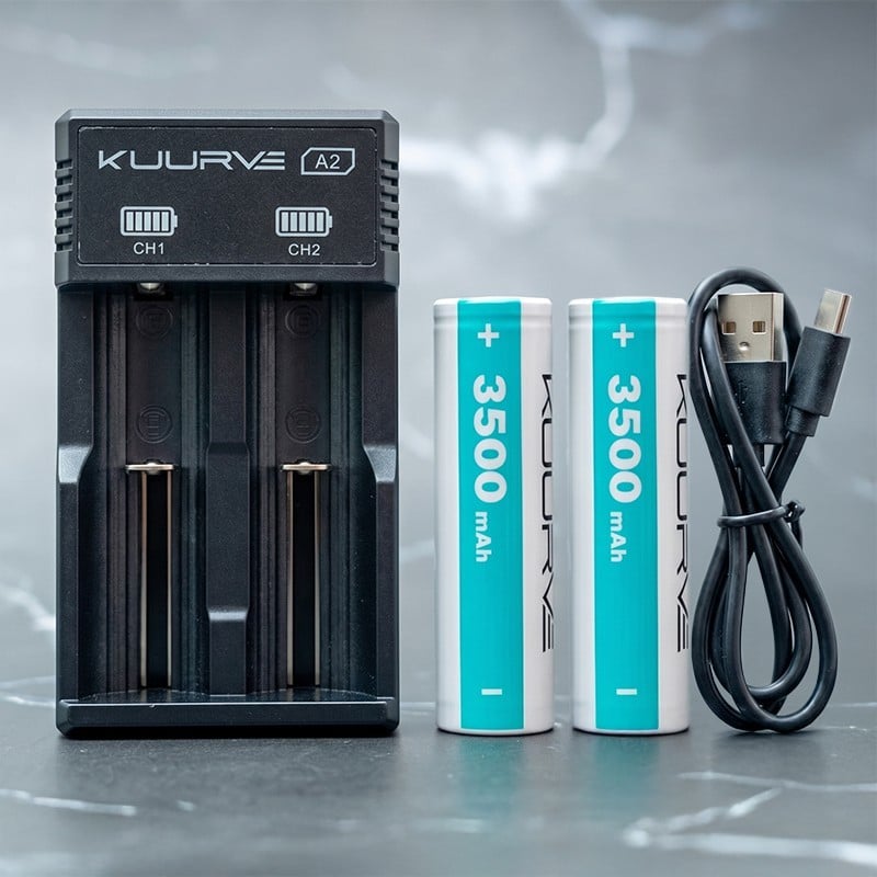 Pack 2 Accus 18650 3500 mAh avec Chargeur A2 Kuurve