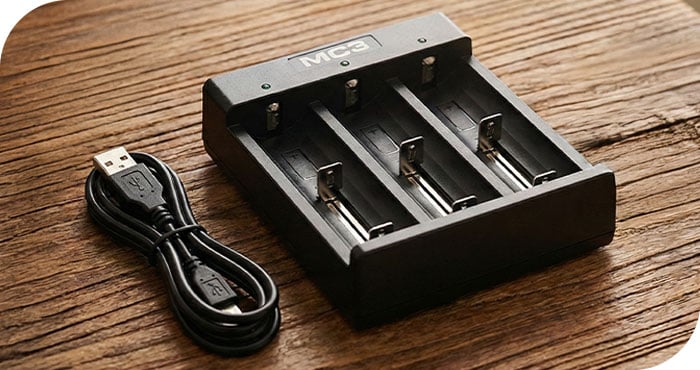 USB intégré ou chargeur externe pour les accus